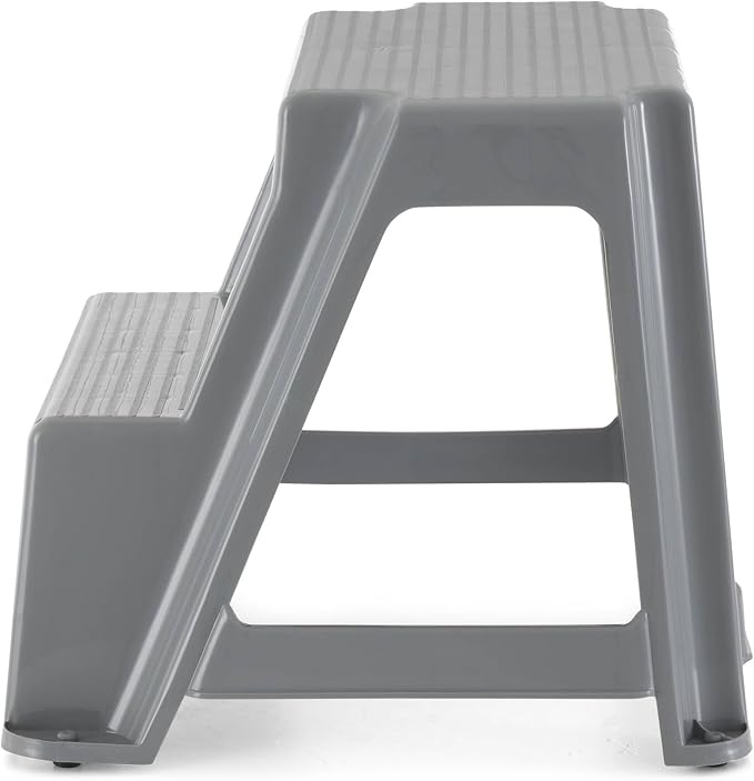 Gracious Living 16-Inch Tall Plastic 2 Step Stool, Portable Dual Step Ladder Foot Stool for Kitchen, Bathroom, Bedroom, and Garage, Gray (4 Pack)