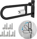 Toilet Grab Bar 24 Inch Black, Munzong Anti-Slip Handicap Grab Bars with Paper Holder, Flip-Up Bathroom Safety Rails, Stainless Steel Knurled Support handrails for Seniors Elderly Disabled Pregnant