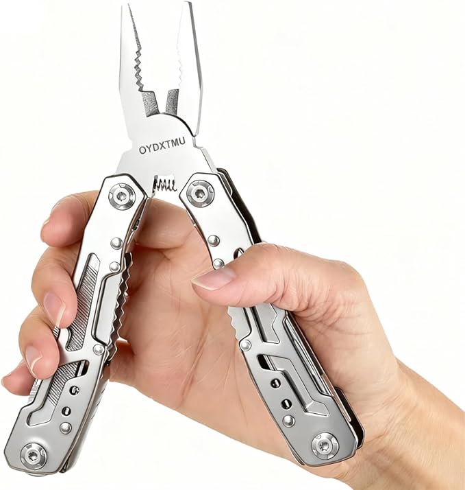 Outdoor 25-In-1 Mini Multitool plier,Portable EDC Gear with Safety Locking,Nylon Sheath,All-in-One Utility for Camping Hiking Survival,Birthday/Christmas Gifts for Dad Husband Boyfriend - silver