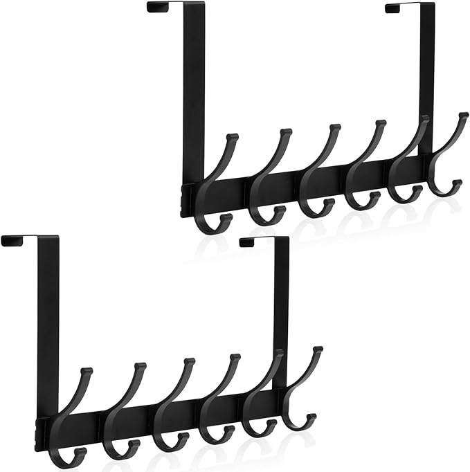 Optish Over The Door Hooks, Door Hanger Hooks for Hanging, Over The Door Towel Racks for Bathroom, Coat Rack Door Towel Hanger Towel Hooks (2Pack, Black)