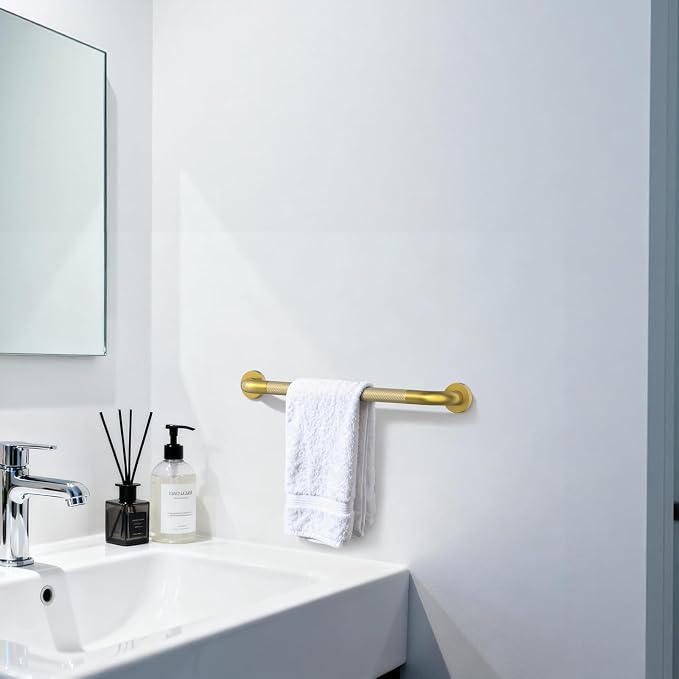 Brushed Gold Grab Bar 24 Inch, iHansee Anti-Slip Bathroom Grab Bar w/Knurled Grip, Stainless Steel Safety Handrail for Toilet Bathtub, Wall Mounted Shower Handle Handicap Bars for Senior Elderly