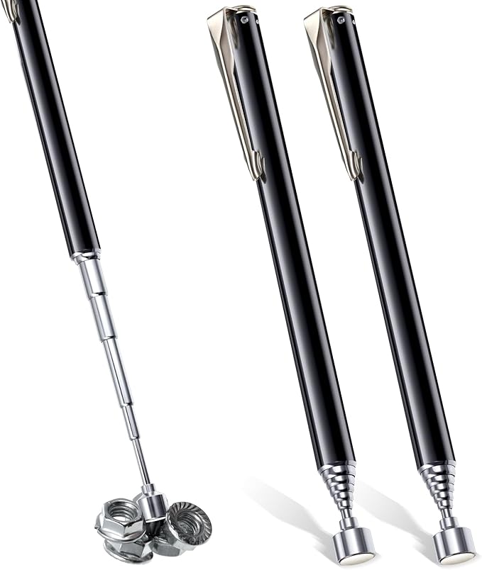 Patelai 2 Pieces Telescoping Magnetic Pick up Tool Grabbers Reacher Tools with Pocket Clip 25 Inch Telescopic Retrieving Magnet Gift for Man, Father, Mechanic, Handyman, Husband (Black)