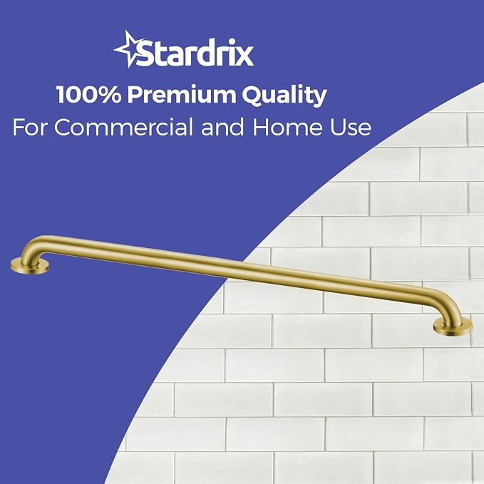 Stardrix 36-Inch ADA Compliant Grab Bar, 1.5" Diameter, Concealed Mounting Flanges, Handicap Friendly, Commercial & Residential Bathrooms, Brushed Gold Stainless Steel