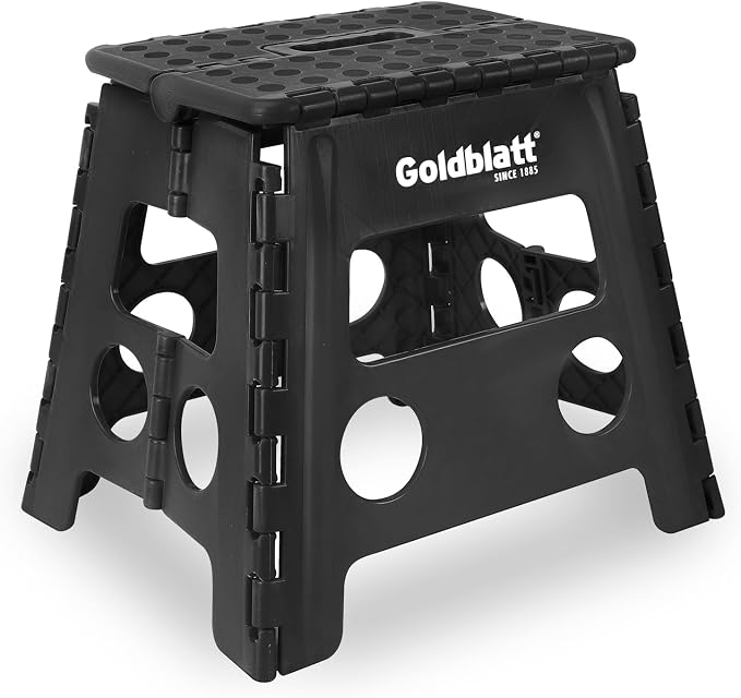 Goldblatt 12.5" Folding Step Stool 1-Pack for Adults and Kids, Lightweight Heavy-Duty Plastic Portable Foldable Stool with Non-Slip Top and Anti-Skid Feet, 300 lbs Capacity, Kitchen & Bathroom, Black