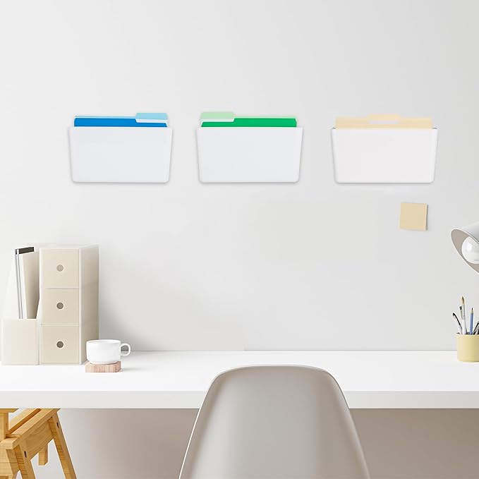 EASEPRES 3 Pack White Plastic Single Pocket Hanging File Organizer, Wall Mount Paper Mails Magazines Holder, Mounted Folder Bins for Office School and Home, 12.99x4.13x7.48 inches