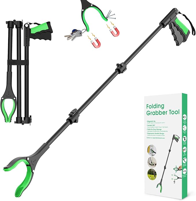 52" Extra Long Grabber Reacher Tool, Foldable Reacher Grabber Pickup Tool with Strong Magnetic & 360° Rotating Anti-Slip Jaw, Extension Trash Picker Upper Grabber for Indoor & Outdoor | For Seniors/Disabled/After Surgery Recovery, Extra Long Foldable, ...