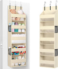 Lifewit 1 Pack Over the Door Organizer, Clear Window Hanging Storage with 4 Side Pockets, Anti Tilt 40 lbs Load Behind Door for Pantry, Nursery, Bathroom, Bedroom, Dorm, 5 Section, Beige