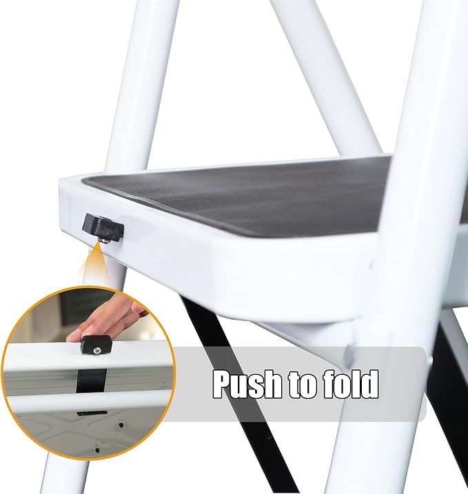 Big Red 4 Step Ladder, 400 Ergonomic Folding Stool with Anti-Slip Pedal, Step Stool with Padded Handle for Kitchen, Household, Offices, ATRJZ9034XR, Torin
