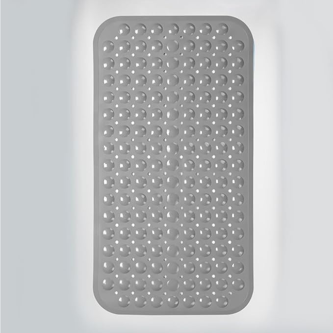 AmazerBath Bath Tub Mat, Medium Size 27.6 x 15 Inches Non-Slip Shower Mats with Suction Cups and Drain Holes, Bathtub Mats Bathroom Mats Machine Washable (Gray)