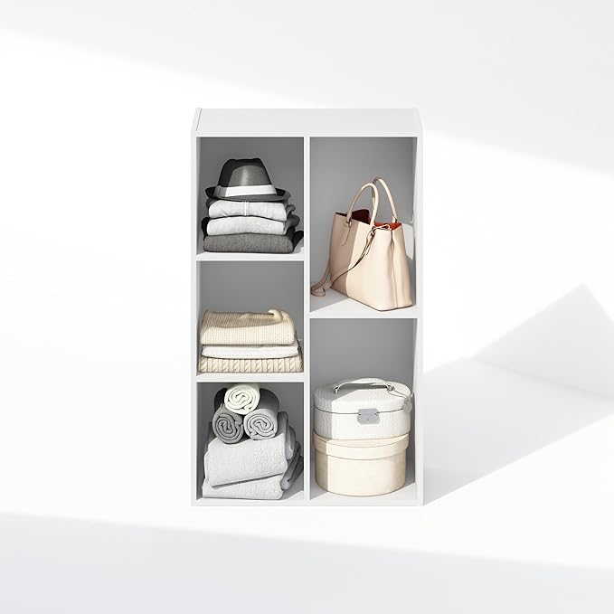 Furinno Reed Closet Organizers and Storage, 5-Cube Reversible Closet Shelves, Closet Organization Shelf, 9.4 x 19.5 x 31.5, for Bedroom, Closet, White