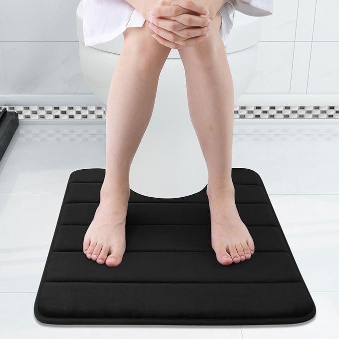 Buganda Memory Foam U-Shaped Contour Toilet Rugs, Non Slip Absorbent, Thick Soft Washable Bathroom Mat, Floor Carpet Bath Rugs Mat for Toilet Base (20" x 20", Black)