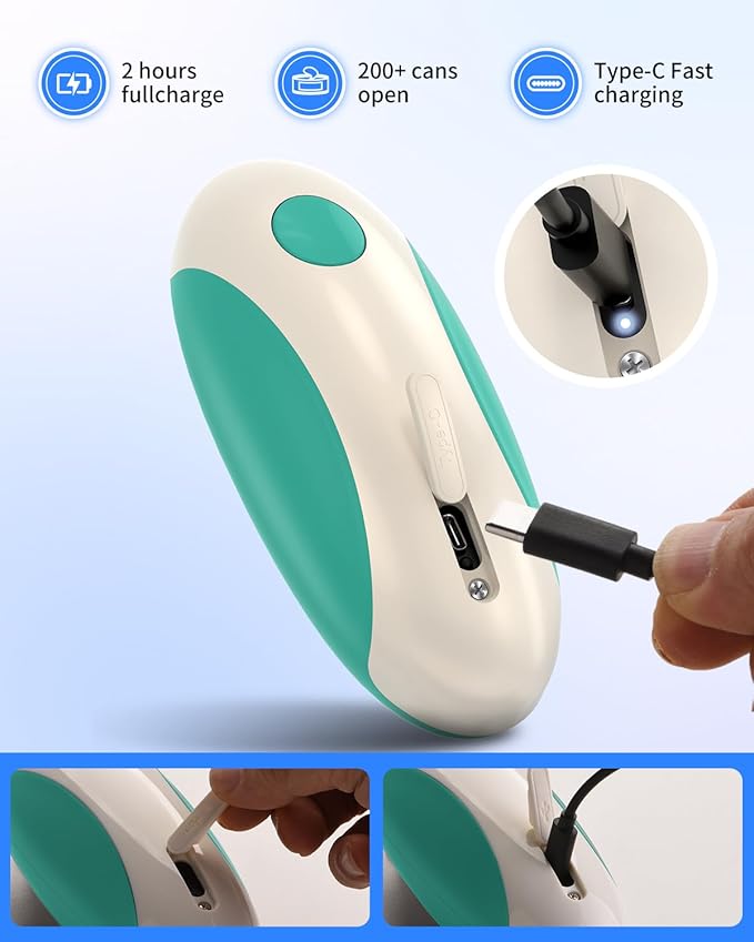 CIRCLE JOY Rechargeable Electric Can Opener, One-Touch Automatic Can Opening with Lid Remover & Smooth Edge Cutting, Food-Safe, Easy to Use for Seniors and Arthritis, Green
