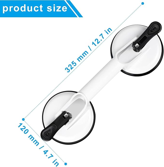 FCHO Glass Suction Cups Heavy Duty Aluminum Vacuum Plate Handle Glass Holder Hooks to Lift Large Glass/Tile Suction Cup Lifter/Dent Puller/Bathroom Safety Grab Bar (White2 Pack)