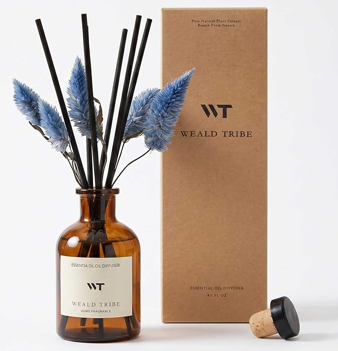WEALD TRIBE Reed Diffuser Set for Bathroom Air Fresheners, Oil Diffuser Sticks | Sage & Sea Salt Scent 4.0 fl oz Home Fragrance with Sticks Defusers | House Bedroom Office Shelf Decor