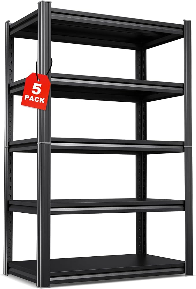 Set of 5 71"H Garage Shelving-2050LBS 5 Tier Storage Shelves,Adjustable Heavy Duty Metal Shelving Unit and Storage Large Rack,Utility Steel Shelf For Shop Warehouse Industrial Pantry 71"x35"x16"