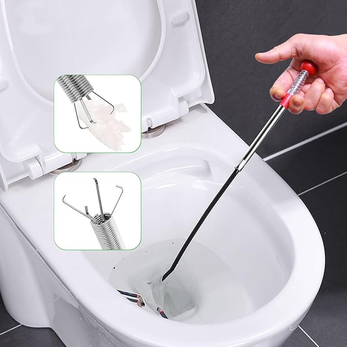Upgraded Drain Snake 76" with Hook, Plumbing Snake Auger Tool, Sink Snake Drain Clog Remover for Bathroom Kitchen