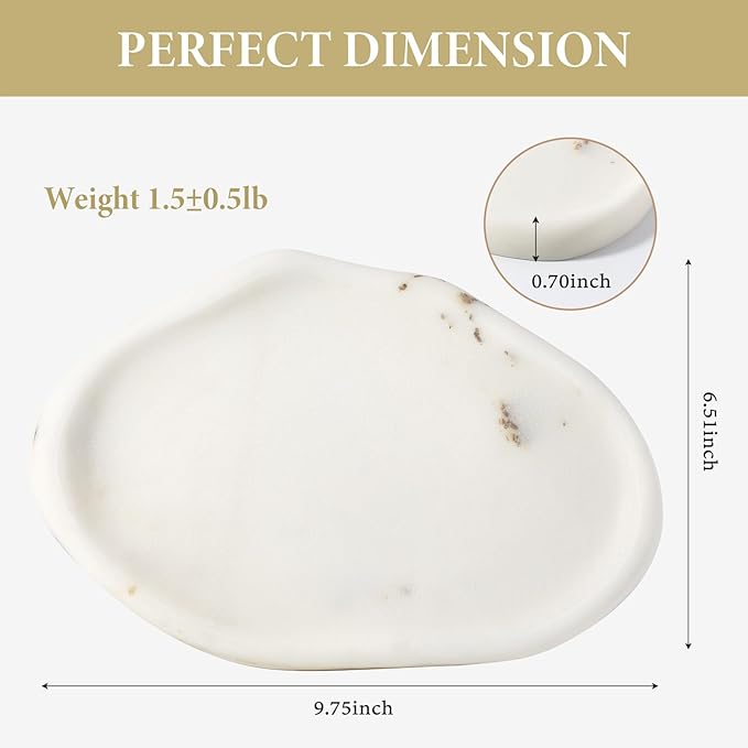 Koville Luxurious White Marble Vanity Tray, Cloud Shape Serving Stone Key Tray for Home Decor, 10"x7" Bathroom Marble Storage Trays, Stone Plate Holder for Perfume and Jewelry (Oriental Calacatta)