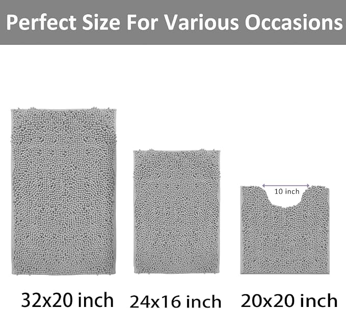 3 Piece Bathroom Rug Set Non Slip 3 Piece Bath Rug Set Ultra Soft Bath Rug,Absorbent Shaggy Bath Mat,Perfect Plush Bathroom Mats Sets with U-Shaped Toilet Mat