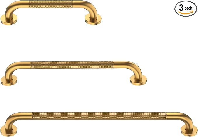3 Pack Anti Slip Commercial Grab Bar Bundle for Shower, Munzong 16" 24" 32" Gold Bathroom Grab Bar, 1.25" Diameter Handicap Balance Bar,Safety Hand Rail Fort Elderly Injury Senior Assist Bath Handle