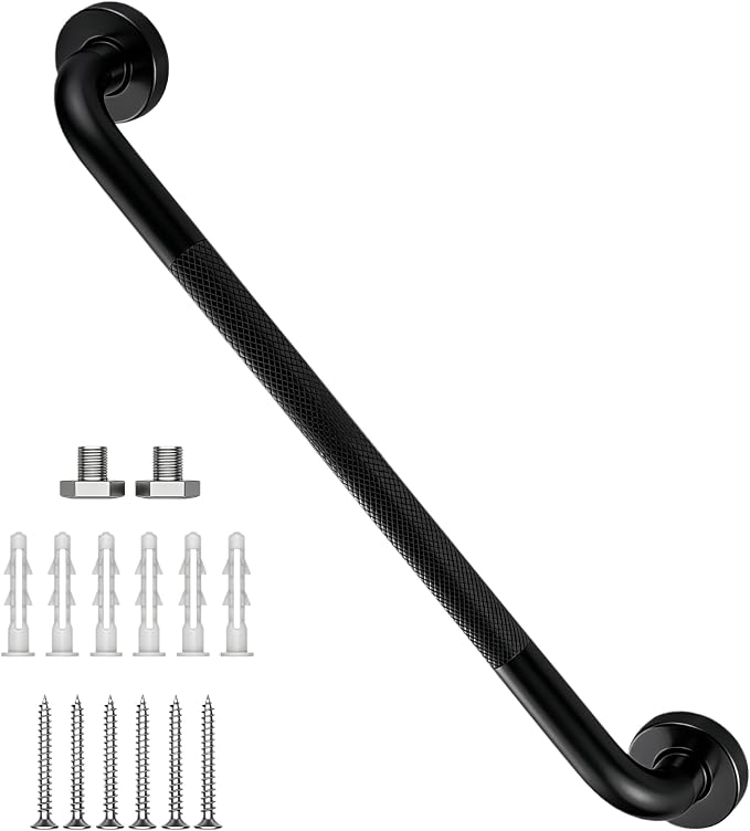 24 Inch Shower Grab Bar, XIANTHUS Black Anti Slip Safety Bars, 304 Stainless Steel Bathroom Handrail, Handicap Grab Bars for Wall, Shower Grip Handle for Seniors Elderly Injury Assist Bath (1.25" Dia)