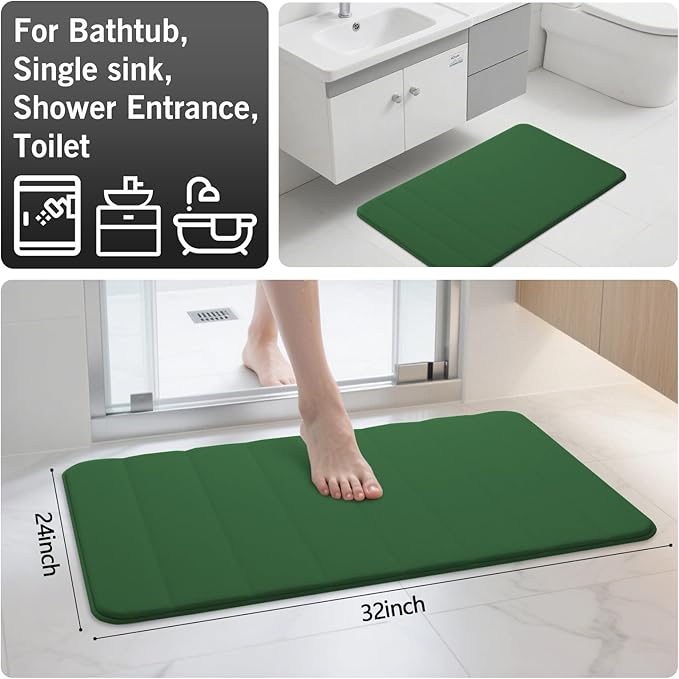 RUN HELIX Bathroom Rugs Set 2 Piece Memory Foam Bath Non-Slip Bath Mat,Washable Room Mats,Absorbent Shaggy Rugs Super Soft Kitchen Mats, Batroom Carpets for Bathroom,Tub,Shower Home Decor（Dark Green）