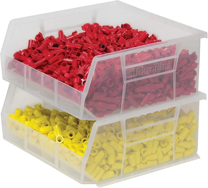 Akro-Mils 30235 AkroBins Plastic Storage Bins, Space-Saving Stackable Bins for Garage, Pantry, Craft Organization, 11" x 11" x 5", Clear, 6-Pack