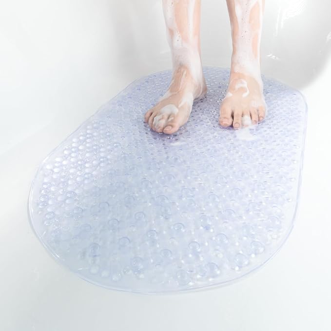 HITSLAM Bathtub Mat Non Slip, 27x15 Inch Bubble Oval Bath Tub Mat for Bathroom, Machine Washable Shower Mat with Suction Cups and Drain Holes, Clear