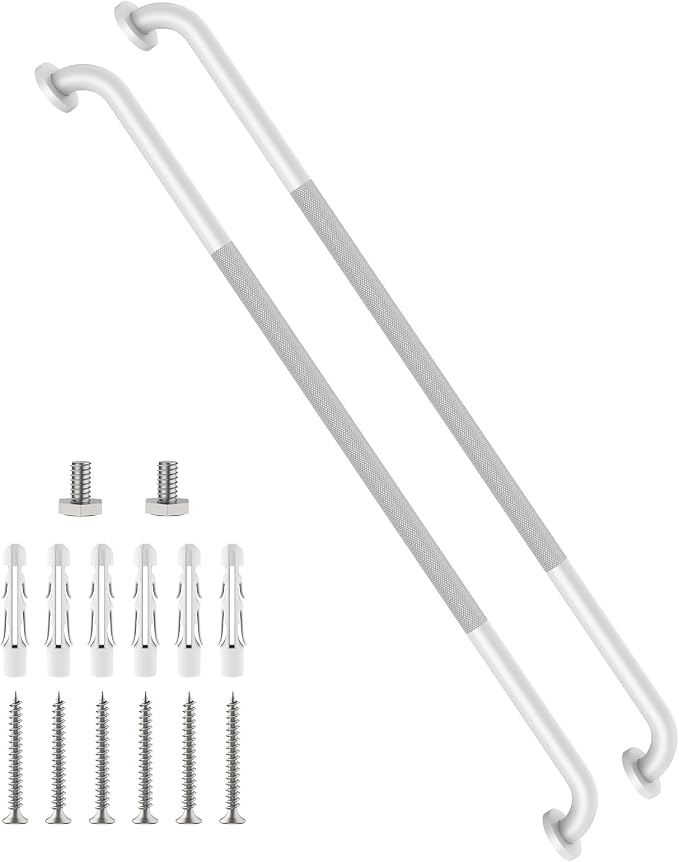 48 Inch Anti Slip Handicap Grab Bars, Munzong Bathroom Grab Bar for Wall, White Knurled Handicap Balance Bar,Safety Hand Rail Support Elderly Senior Assist Bath Handle