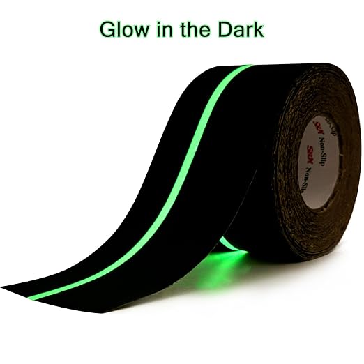 S&X Anti Slip Tape 4 Inch x 60 Ft, 2X Longer Heavy Duty Grip Tape with Glow-in-Dark Strip, Outdoor Stair Treads Non-Slip for Steps Ramps Decks, Non Skid for Enhanced Safety