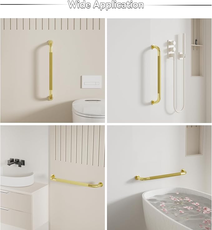 24 Inch Shower Grab Bar, Brushed Gold Bathroom Grab Bar Handle with Anti-Slip Knurled Grip, Stainless Steel Bath Balance Bar, 1.25" Diameter Bath Safety Bar Support for Seniors Elderly Pregnant