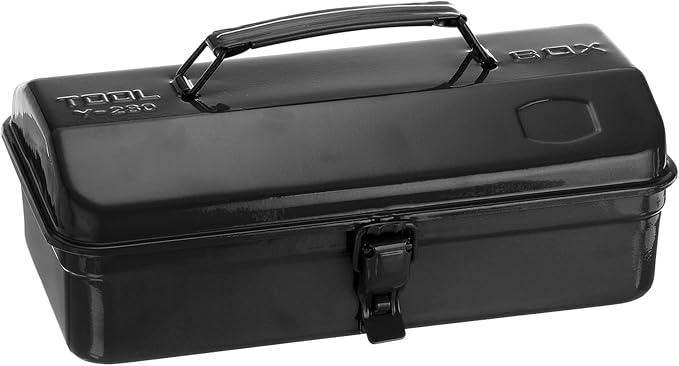 HARFINGTON Tool Box 11.4" Portable Steel Tool Box Hip Roof Style with Metal Latch Closure Tool Chest for Household Workshop Car, Black