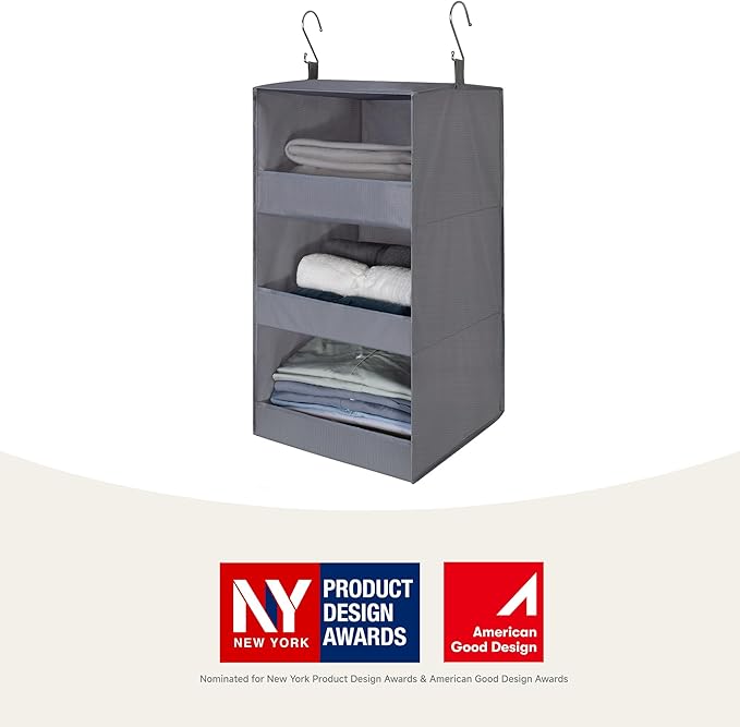 GRANNY SAYS 3-Shelf Hanging Closet Organizer and Storage, Collapsible Hanging Closet Shelves, Hanging Organizer for Closet & RV, Gray, 29 ½" H X 12" W X 12" D, 1-Pack
