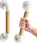 Grab Bars for Shower, 2 Pack 16 Inch Bathtub and Bathroom Safety Handle for Seniors, Anti-Slip Faux Wood Grip, Heavy Duty Shower Handles, Supports up to 500 lbs for Elderly, (Slim Thin Strip)