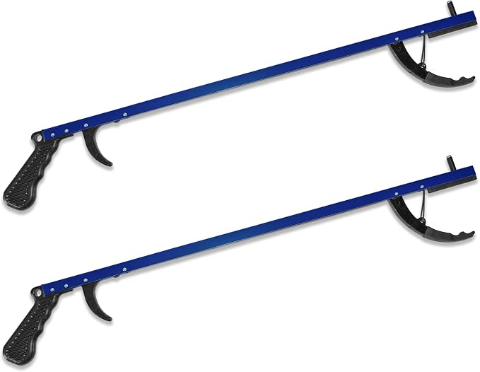 Rehabilitation Advantage 26" Reacher Grabber Tool, Aluminum Pickup Tool with 3" Jaw & Magnetic Tip, Lightweight Rust Proof Frame, Ergonomic Handle, Blue, Set of 2