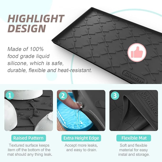 SIKADEER 22" x 22" Under Sink Mat Waterproof, Silicone Mat Kitchen Drawer Shelf and Cabinet Liner, Sink Protector for Kitchen Organizers and Storage, Boot Tray Pet Food Mats