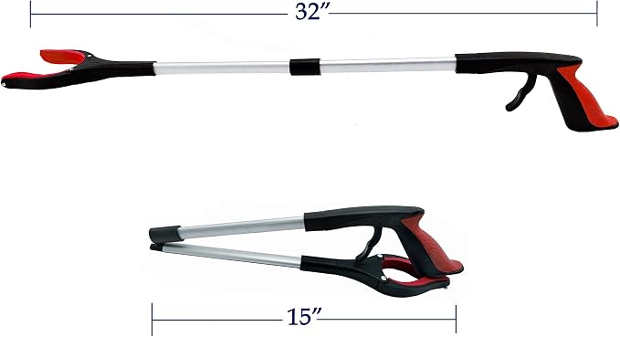 Reacher Grabber Tool 32 Inch 2-Pack, Foldable Trash Picker Grabber, Trash Gripper, Garden Nabber, Litter Picker, Extended Grabber（Red/Blue)