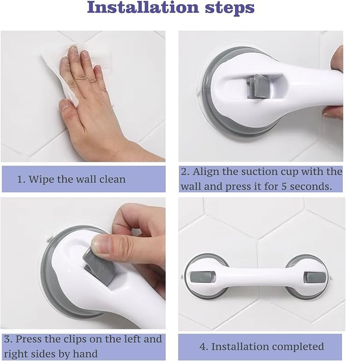 2 Pack Grab Bars for Bathtubs & Showers - Strong Suction Shower Handle, Safety Grab Bars for Seniors & Handicap, Elderly Accessories