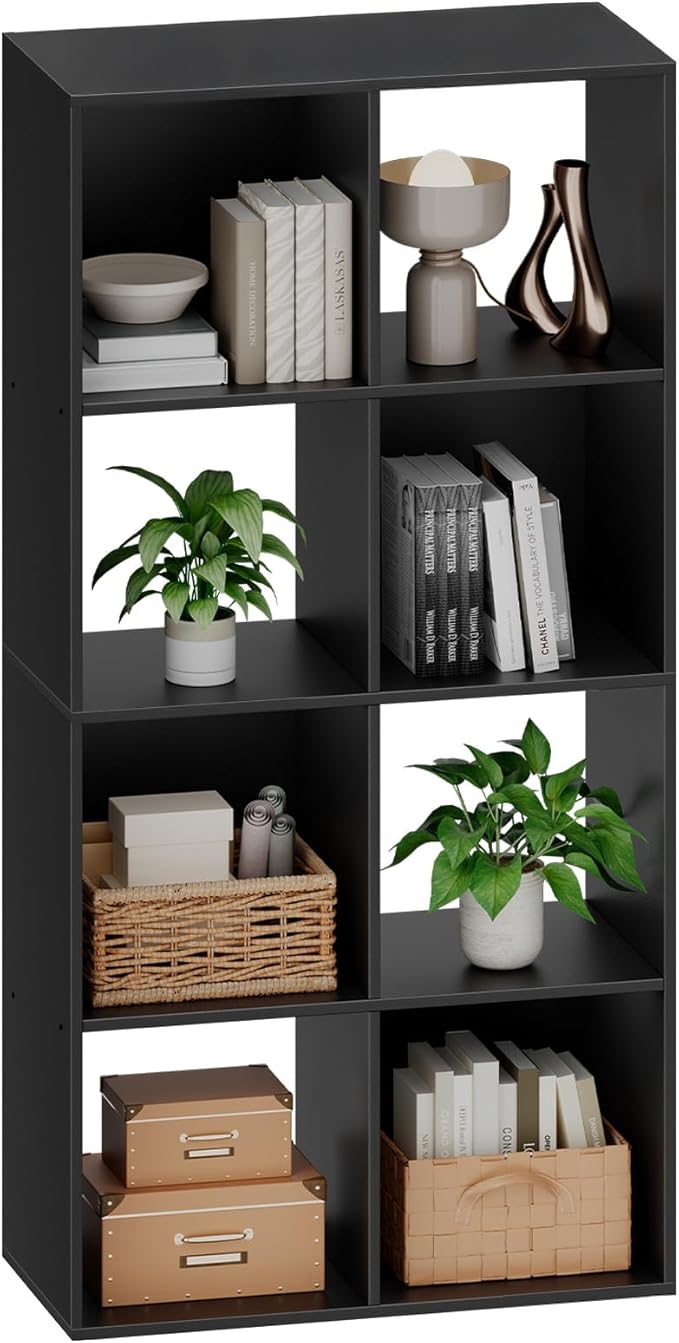 Sweetcrispy 8 Cube Storage Organizer - Open Cube Bookshelf with 4 Removable Back Panels, Display Storage Bookcase for Living Room, Bedroom, Entrance Hall, Home Office，47.7" Lx11.6 Wx24 H, Black