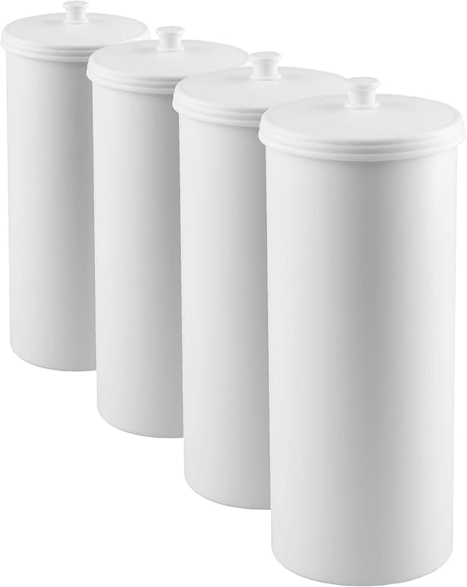 iDesign Freestanding Bathroom Toilet Paper Storage Holder with Lid for 3 Extra Rolls,White,(Pack of 4)
