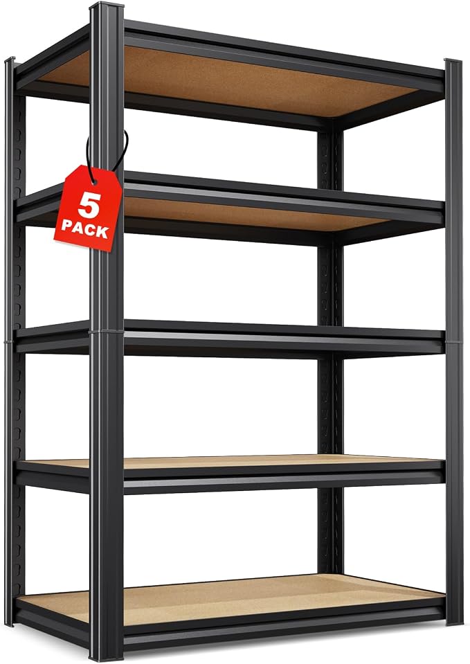 Set of 5 71"H Garage Shelving-5 Tier Garage Storage Shelves,Adjustable Heavy Duty Metal Shelving Unit and Storage Large Rack,Utility Steel Shelf For Warehouse Industrial Pantry Basement 32"Wx14"D