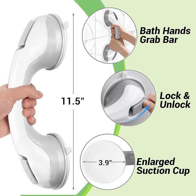 11" Grab Bars for Bathtubs and Showers, 2 Pack Shower Handle with Strong Suction, Safety Bars for Shower Chair, Bathroom Grab Bar for Senior