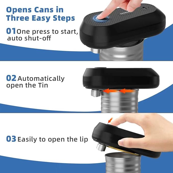 Electric Can Opener, Rechargeable Can Openers for Seniors & Arthritis, One-Touch Automatic Can Opener, Hands-Free, Smooth Edge, Compact, Kitchen Gadgets