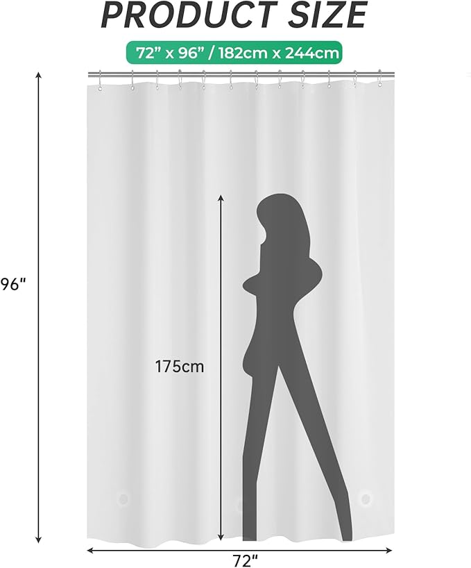 AmazerBath 72x96 Shower Curtain Liner Plastic, Extra Long Shower Curtain Thick PEVA, Frosted Bathroom Curtain Liner 96 Length, Heavy Duty Shower Curtain with 3 Weighted Stones and 12 Grommet Holes