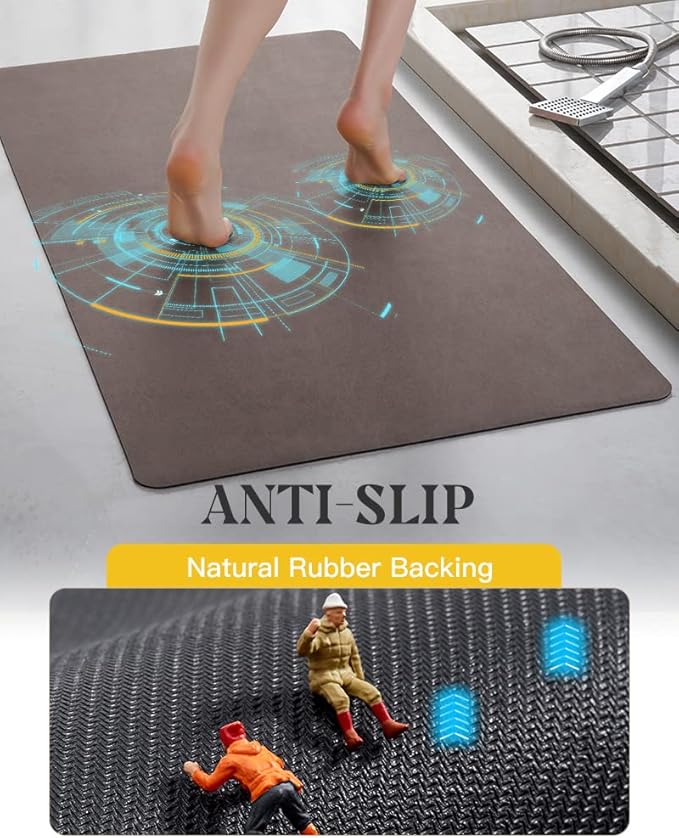 MontVoo -Bath Mat Rug-Rubber Backing Non Slip Quick Dry Absorbent Thin Bathroom Rugs Fit Under Door-Faux Suede Surface Bathroom Floor Mats-Shower Rug for in Front of Bathtub Shower Brown 24"X70"