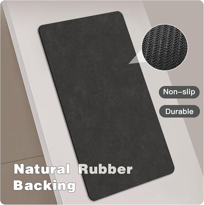 TYUU Black Bath Mat, Bathroom Rugs Non Slip Washable Thin Absorbent Quick Dry Bath Mat Fits Under Door Bathroom Floor Mat Perfect for Bath, Shower, or Sink 24"x48" Black