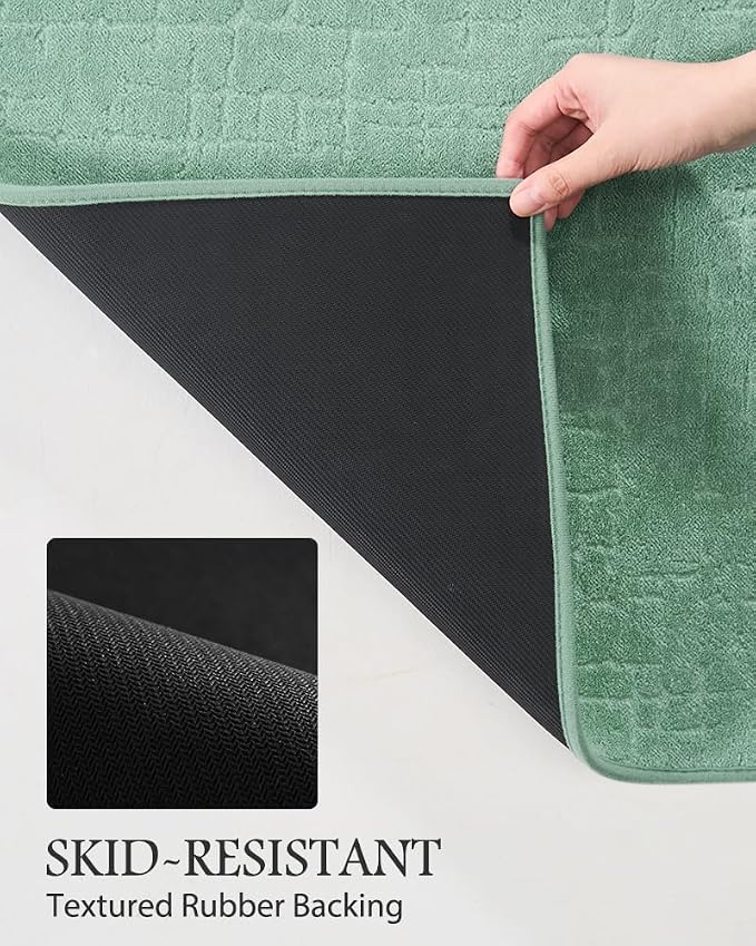 AMOAMI-Bath Mat-Absorbent Quick Dry Bathroom Floor Mats-Washable Rubber Backing Bath Mats for Bathroom Rugs Fit Under Door-Bath Rug for in Front of Sink Bathtub Shower Room, Moss 17''x24''