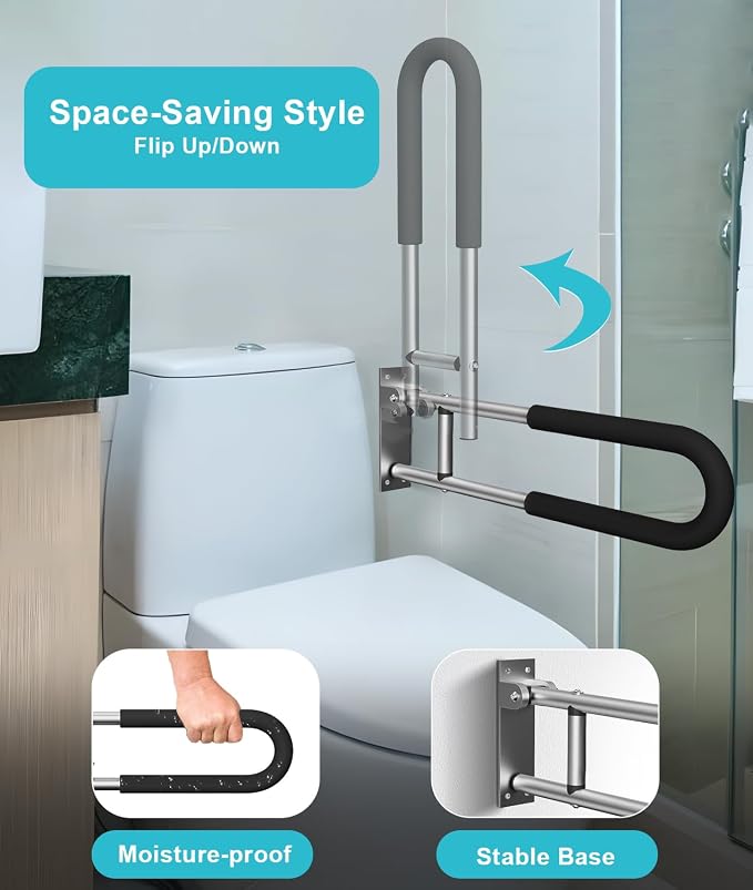 Handicap Grab Bars Rails 23.6 Inch Toilet Handrails Bathroom Safety Bar Hand Support Rail Handicapped Handrail Accessories for Seniors Elderly (23.6inch-2pc)