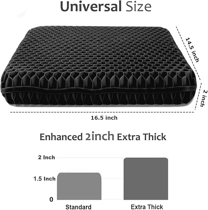 Gel Seat Cushion for Long Sitting, Extra Thick Gel Cushion for Wheelchair Soft Chair Pads for Office Home Chairs Car Seats Long Trips - Back Sciatica Hip Tailbone Pain Relief Cushion (Black)