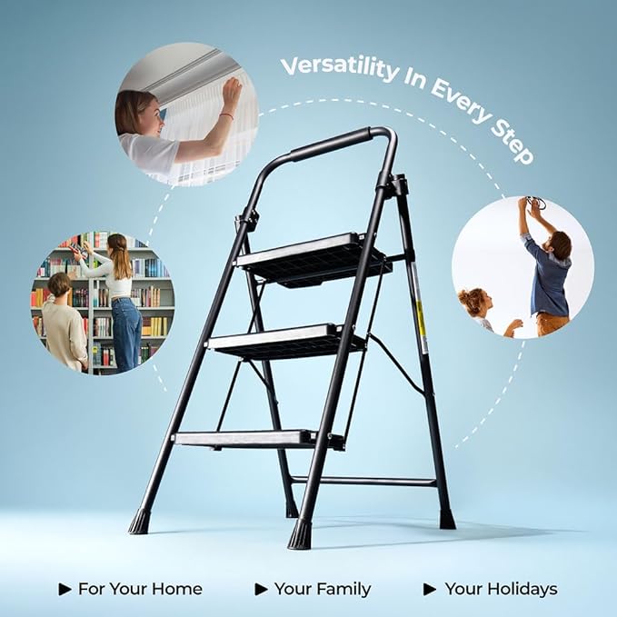 Medical King 3-Step Folding Stool with Wide Anti-Slip Pedal, Lightweight Portable Steel for Home and Office