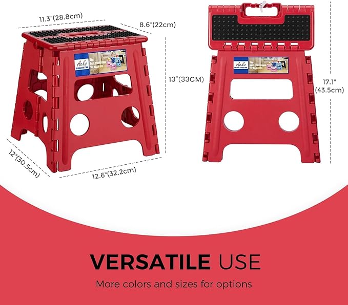 ACKO Folding Step Stool - 13" Height Premium Heavy Duty Foldable Stool for Kids and Adults, Kitchen Garden Bathroom Stepping Stool (1 Pack) Dot Red